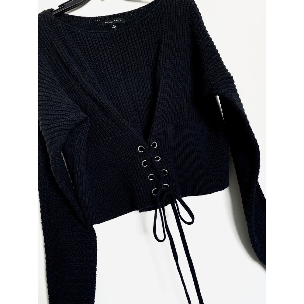 Kendall & Kylie Black Lace Up Knit Sweater